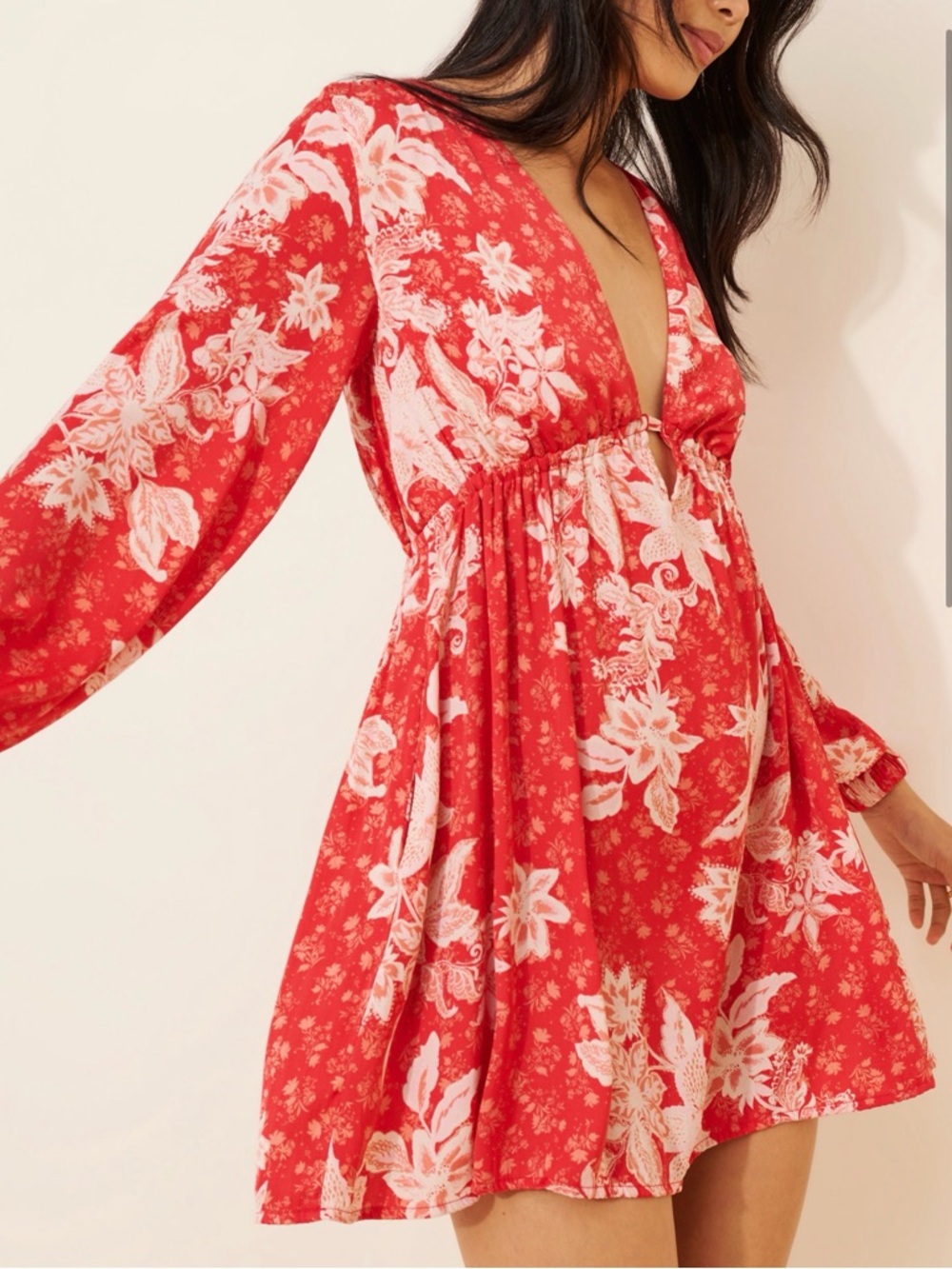 Free People “Soli” Long-sleeve Open-back Mini Dress